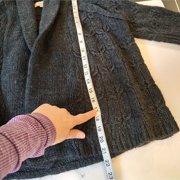 LOFT Cable Knit Open Front Grey Alpaca Wool Cardigan - Picture 3 of 7